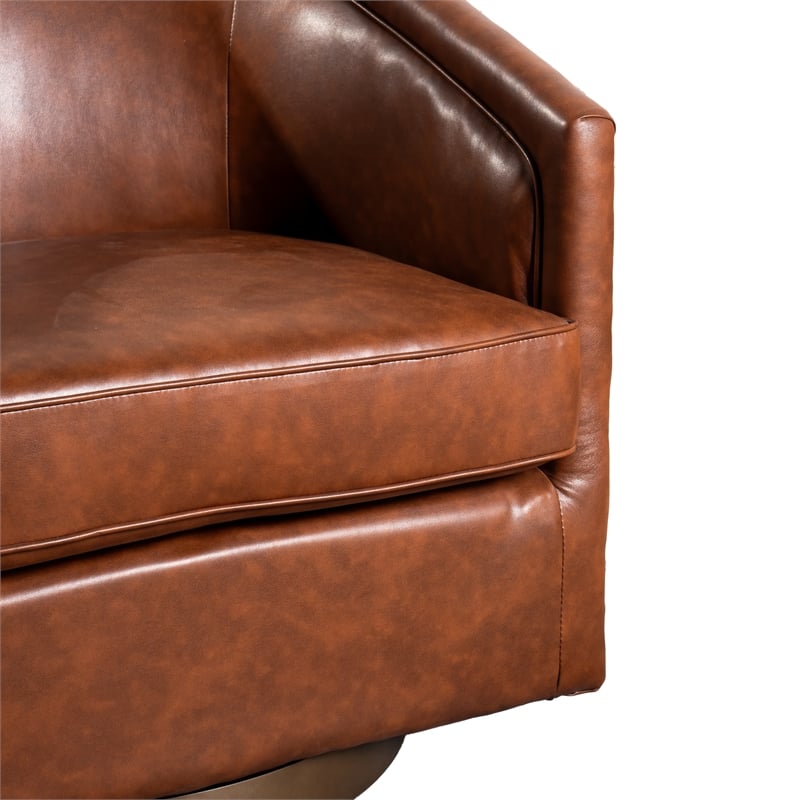 Traditional Club Style Chair with 360 Swivel Metal Base in Brown LeatherSoft