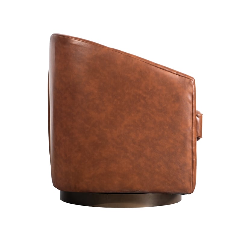 Traditional Club Style Chair with 360 Swivel Metal Base in Brown LeatherSoft