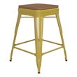 Indoor/Outdoor Backless Counter Stool with Poly Seat - Yellow/Teak