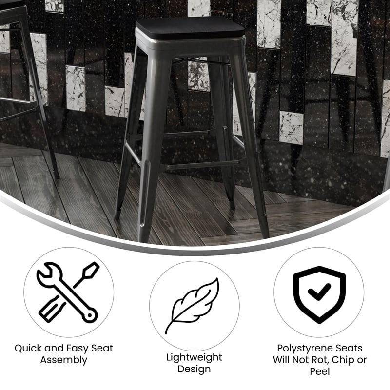 Indoor/Outdoor Backless Bar Stool with Poly Seat - Black/Black