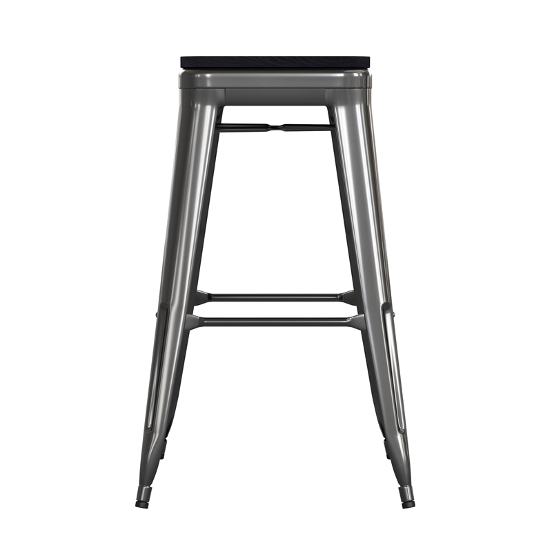 Indoor/Outdoor Backless Bar Stool with Poly Seat - Black/Black