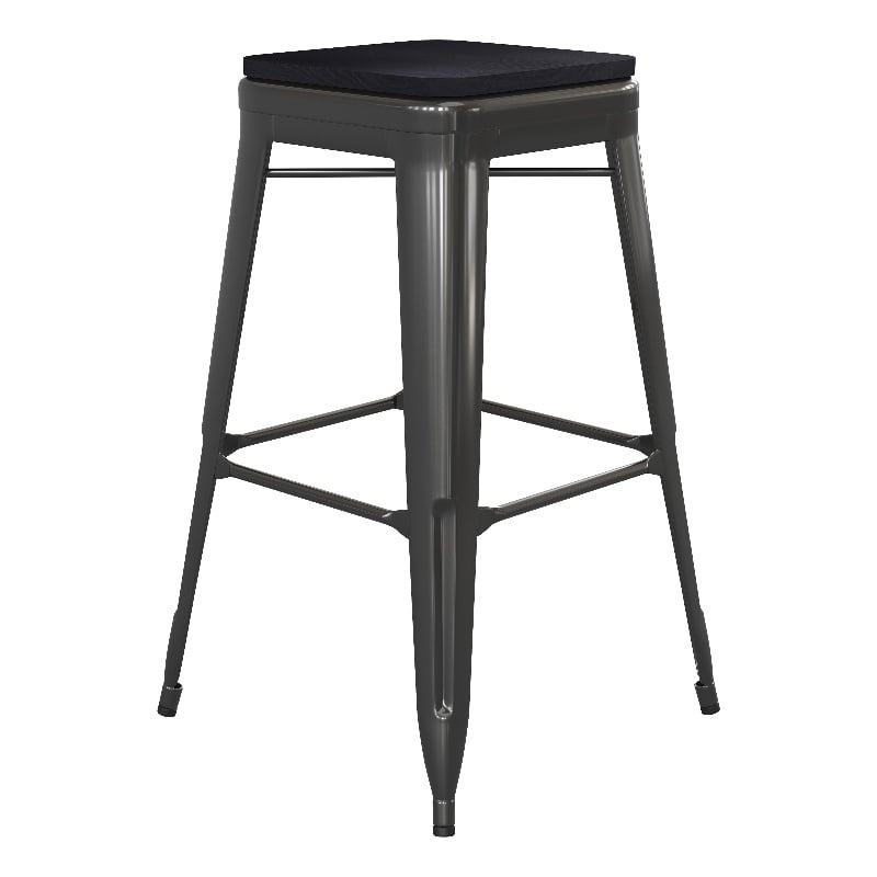 Indoor/Outdoor Backless Bar Stool with Poly Seat - Black/Black