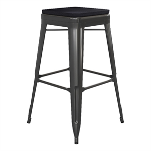 Indoor/Outdoor Backless Bar Stool with Poly Seat - Black/Black
