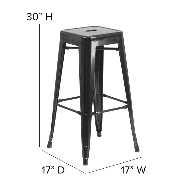 Flash Furniture Indoor/Outdoor Backless Bar Stool with Poly Seat - Black/Teak