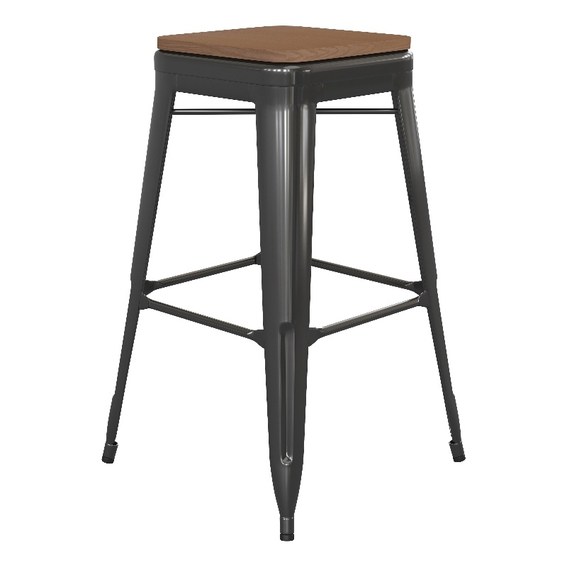 Flash Furniture Indoor/Outdoor Backless Bar Stool with Poly Seat - Black/Teak