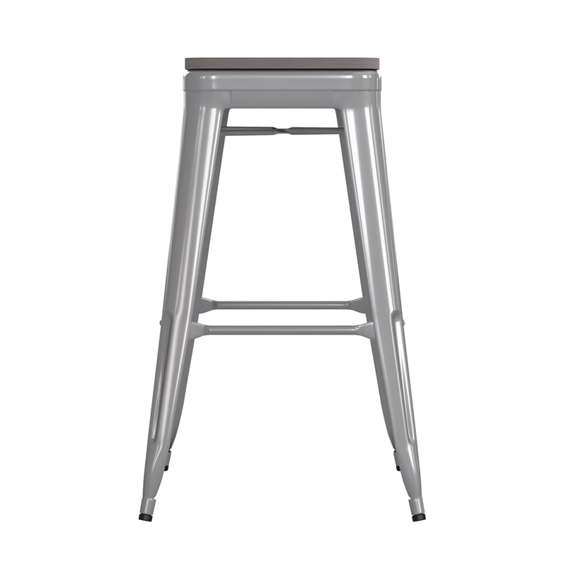 Indoor/Outdoor Backless Bar Stool with Poly Seat - Silver/Gray