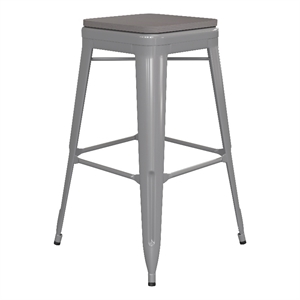 Indoor/Outdoor Backless Bar Stool with Poly Seat - Silver/Gray