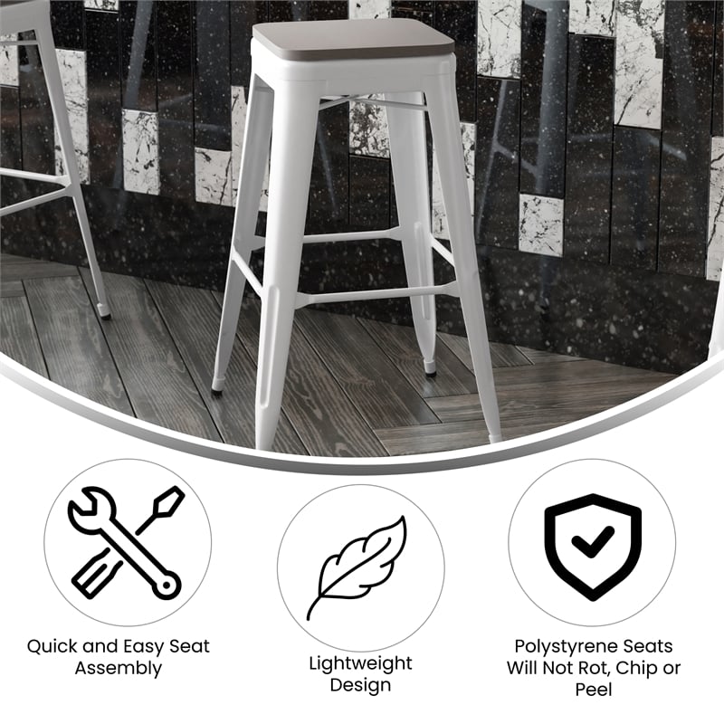 Flash Furniture Indoor/Outdoor Backless Bar Stool with Poly Seat - White/Gray