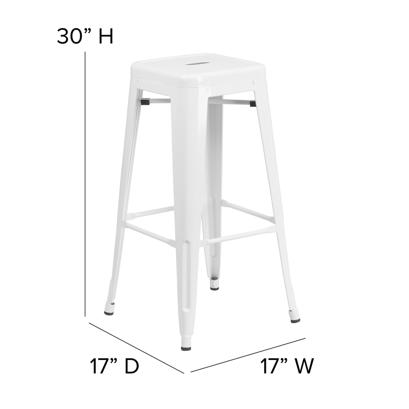 Flash Furniture Indoor/Outdoor Backless Bar Stool with Poly Seat - White/Gray