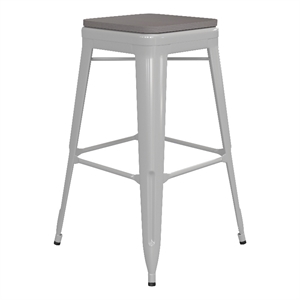 Flash Furniture Indoor/Outdoor Backless Bar Stool with Poly Seat - White/Gray