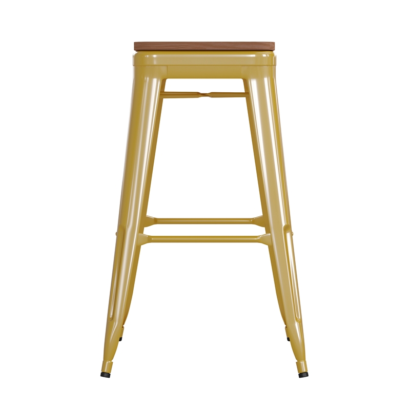 Indoor/Outdoor Backless Bar Stool with Poly Seat - Yellow/Teak