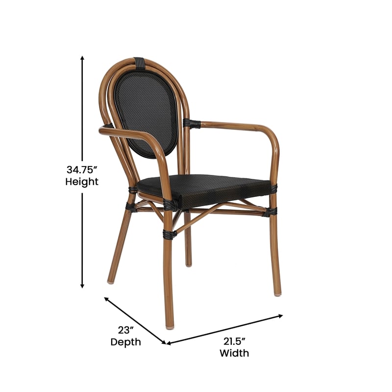 All-Weather Commercial Paris Chair with Arms and Natural Metal Frame-Black