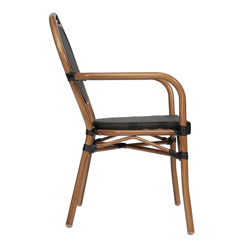 All-Weather Commercial Paris Chair with Arms and Natural Metal Frame-Black