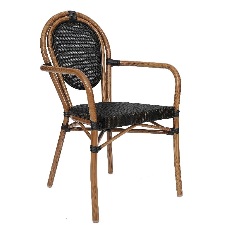 All-Weather Commercial Paris Chair with Arms and Natural Metal Frame-Black