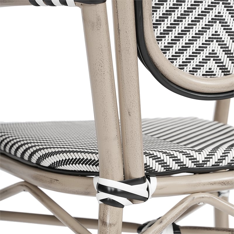 All-Weather Commercial Paris Chair with Arms and Natural Metal Frame-Black/White