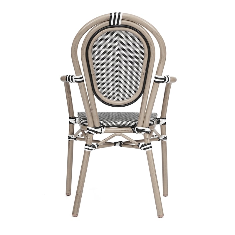 All-Weather Commercial Paris Chair with Arms and Natural Metal Frame-Black/White