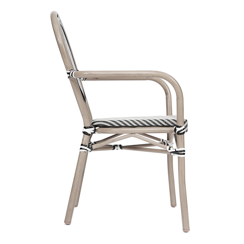 All-Weather Commercial Paris Chair with Arms and Natural Metal Frame-Black/White