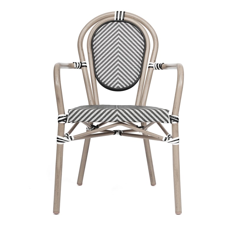 All-Weather Commercial Paris Chair with Arms and Natural Metal Frame-Black/White