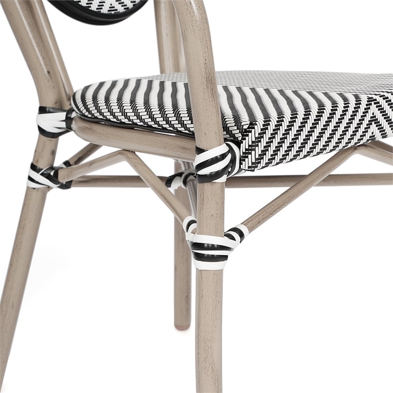 All-Weather Commercial Paris Chair with Arms and Natural Metal Frame-Black/White