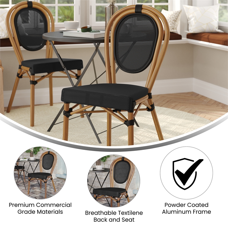 All-Weather Commercial Paris Chair with Natural Metal Frame-Black