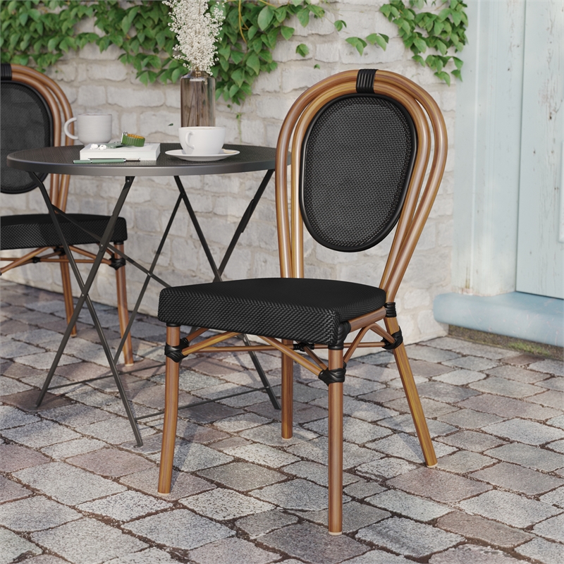 All-Weather Commercial Paris Chair with Natural Metal Frame-Black