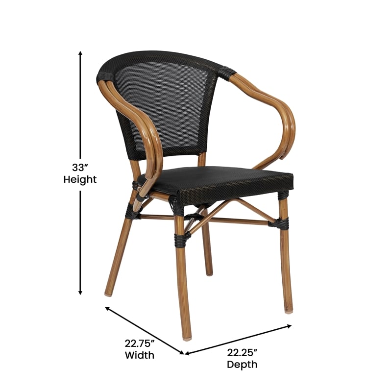 All-Weather Commercial Paris Chair with Arms and Natural Metal Frame-Black
