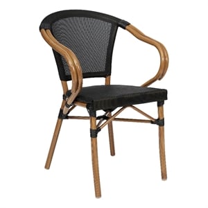 All-Weather Commercial Paris Chair with Arms and Natural Metal Frame-Black