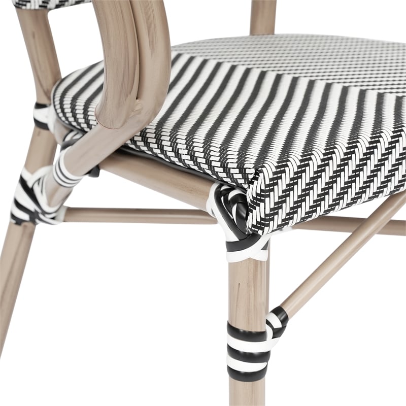 All-Weather Commercial Paris Chair w/ Arms & LT Natural Metal Frame-Black/White