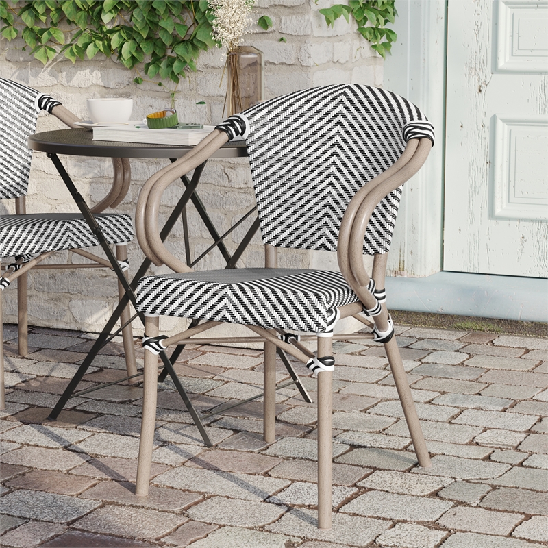 All-Weather Commercial Paris Chair w/ Arms & LT Natural Metal Frame-Black/White
