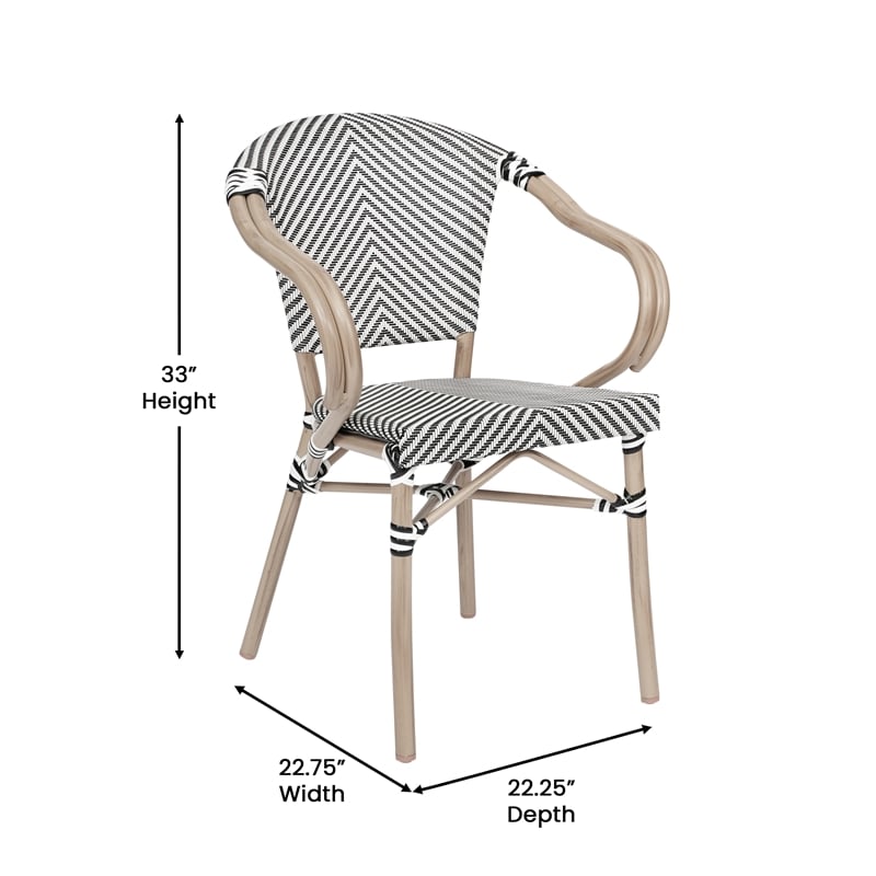 All-Weather Commercial Paris Chair w/ Arms & LT Natural Metal Frame-Black/White