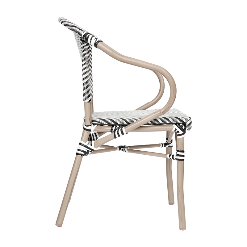 All-Weather Commercial Paris Chair w/ Arms & LT Natural Metal Frame-Black/White