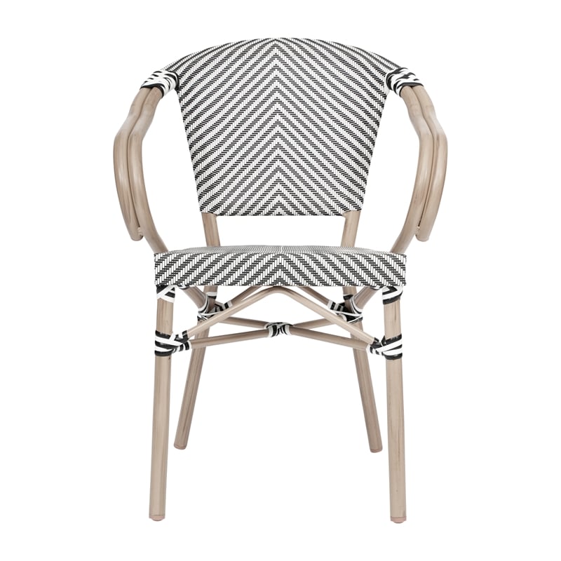 All-Weather Commercial Paris Chair w/ Arms & LT Natural Metal Frame-Black/White