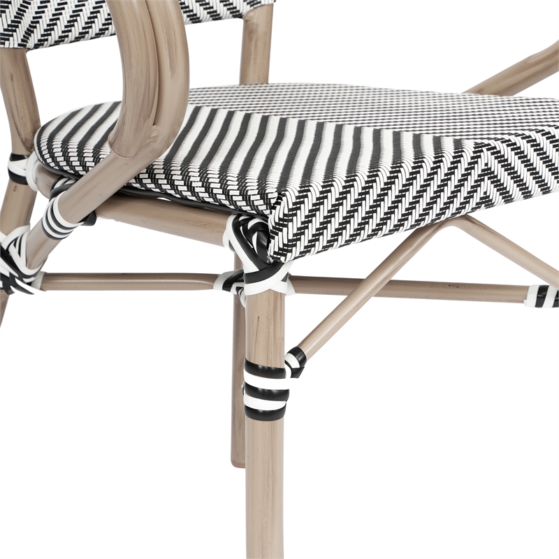 All-Weather Commercial Paris Chair w/ Arms & LT Natural Metal Frame-Black/White