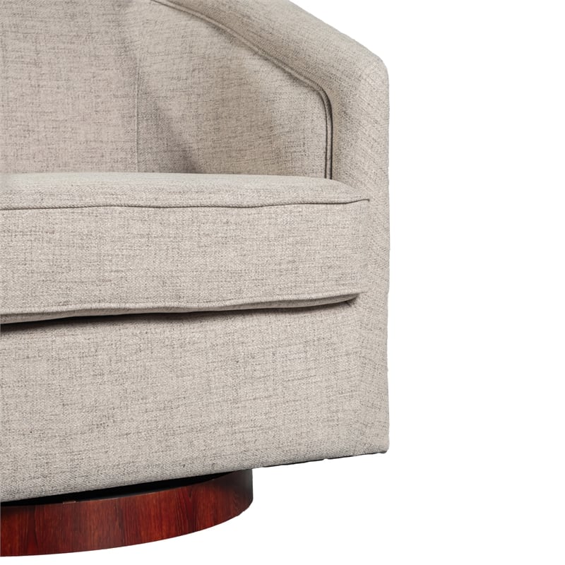 Traditional Club Style Accent Chair with 360 Swivel Metal Base in Cream Fabric