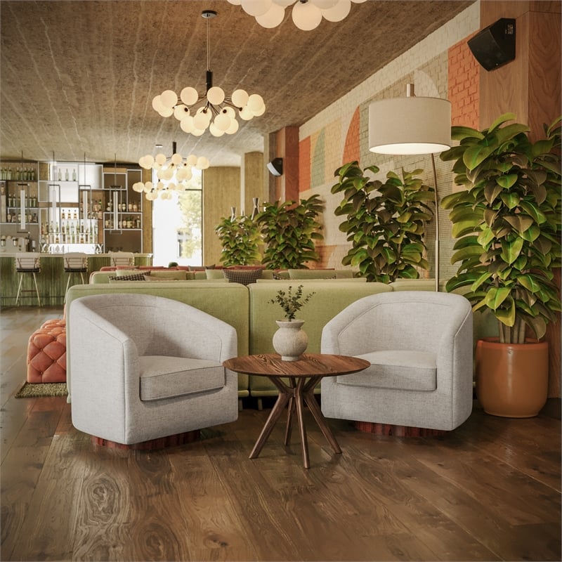 Traditional Club Style Accent Chair with 360 Swivel Metal Base in Cream Fabric