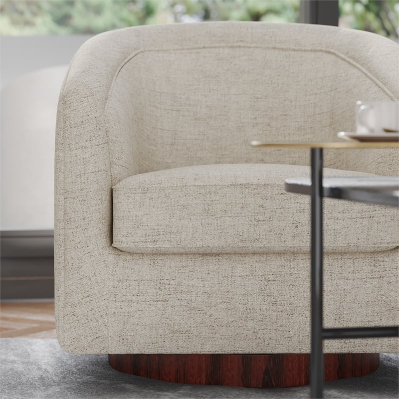 Traditional Club Style Accent Chair with 360 Swivel Metal Base in Cream Fabric