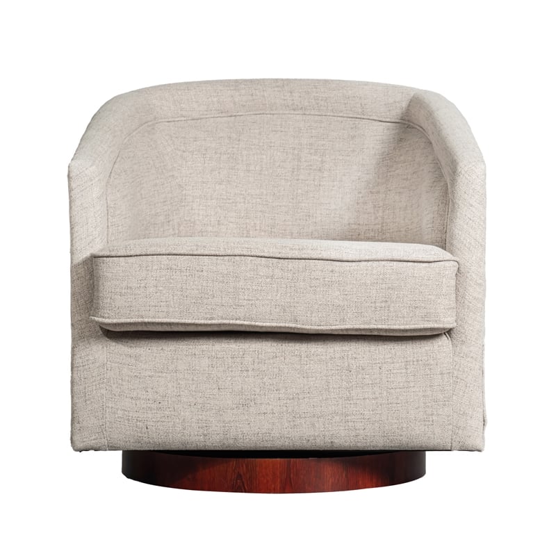 Traditional Club Style Accent Chair with 360 Swivel Metal Base in Cream Fabric
