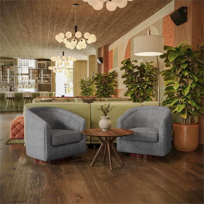 Traditional Club Style Accent Chair with 360 Swivel Metal Base in Gray Fabric