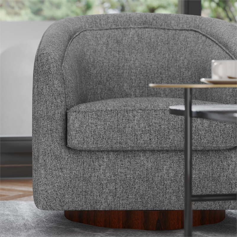 Traditional Club Style Accent Chair with 360 Swivel Metal Base in Gray Fabric