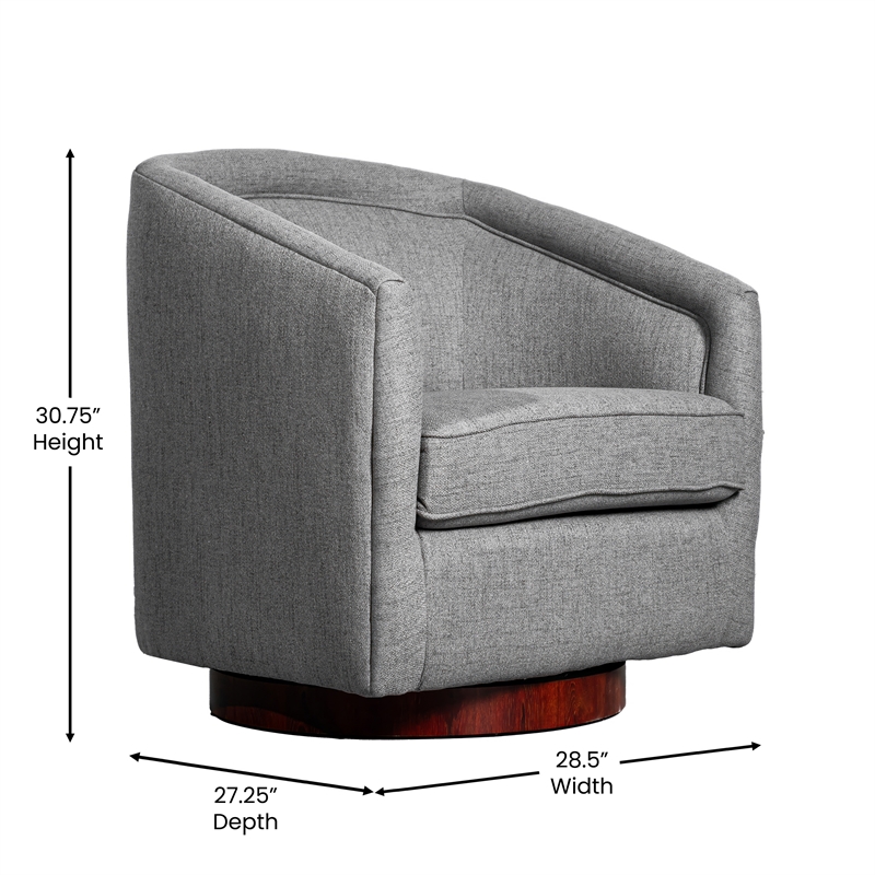 Traditional Club Style Accent Chair with 360 Swivel Metal Base in Gray Fabric