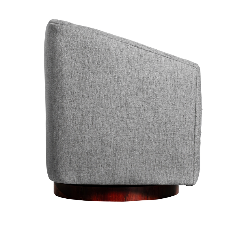 Traditional Club Style Accent Chair with 360 Swivel Metal Base in Gray Fabric
