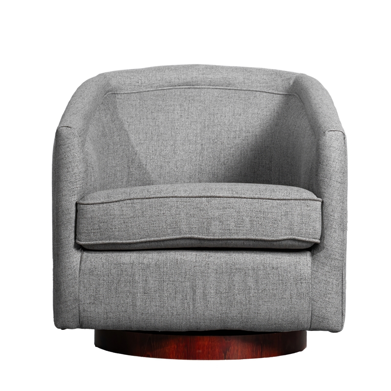 Traditional Club Style Accent Chair with 360 Swivel Metal Base in Gray Fabric