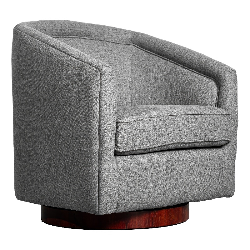Traditional Club Style Accent Chair with 360 Swivel Metal Base in Gray Fabric