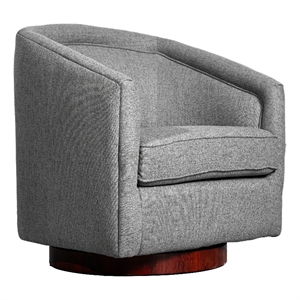 Traditional Club Style Accent Chair with 360 Swivel Metal Base in Gray Fabric