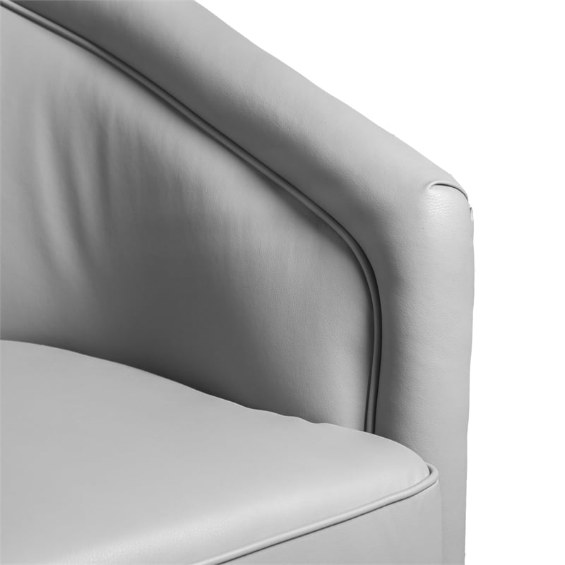 Traditional Club Style Chair with 360 Swivel Metal Base in Gray LeatherSoft