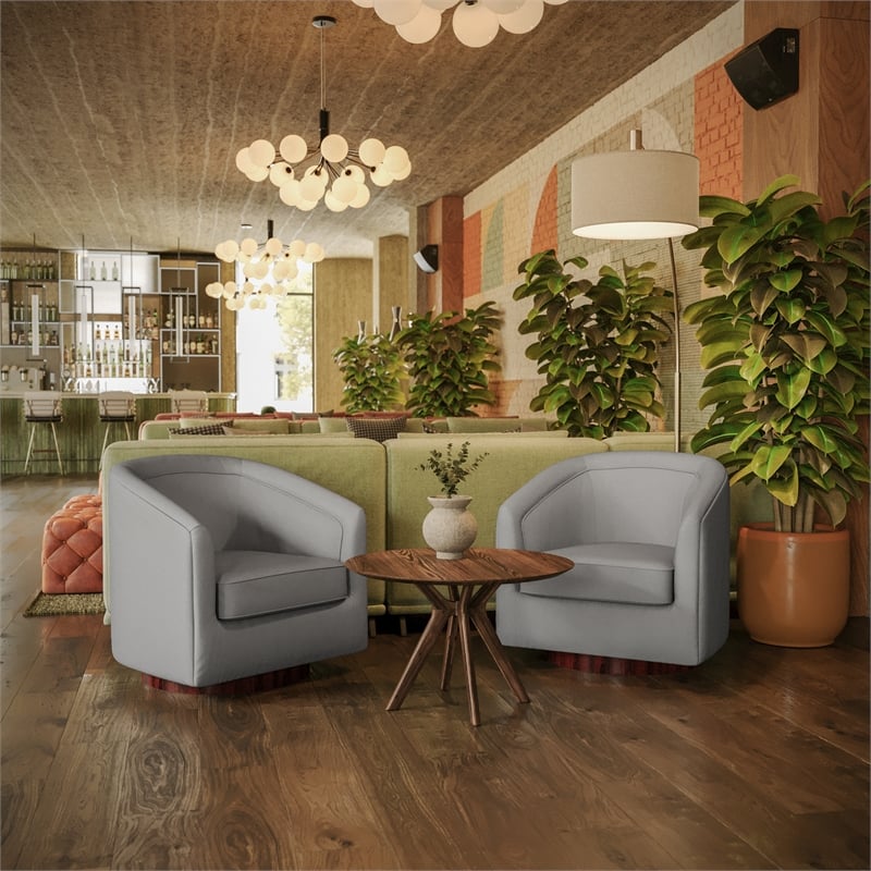 Traditional Club Style Chair with 360 Swivel Metal Base in Gray LeatherSoft