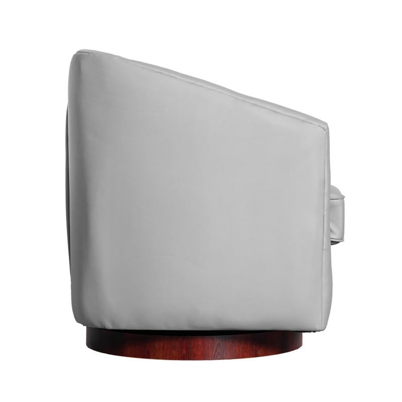 Traditional Club Style Chair with 360 Swivel Metal Base in Gray LeatherSoft