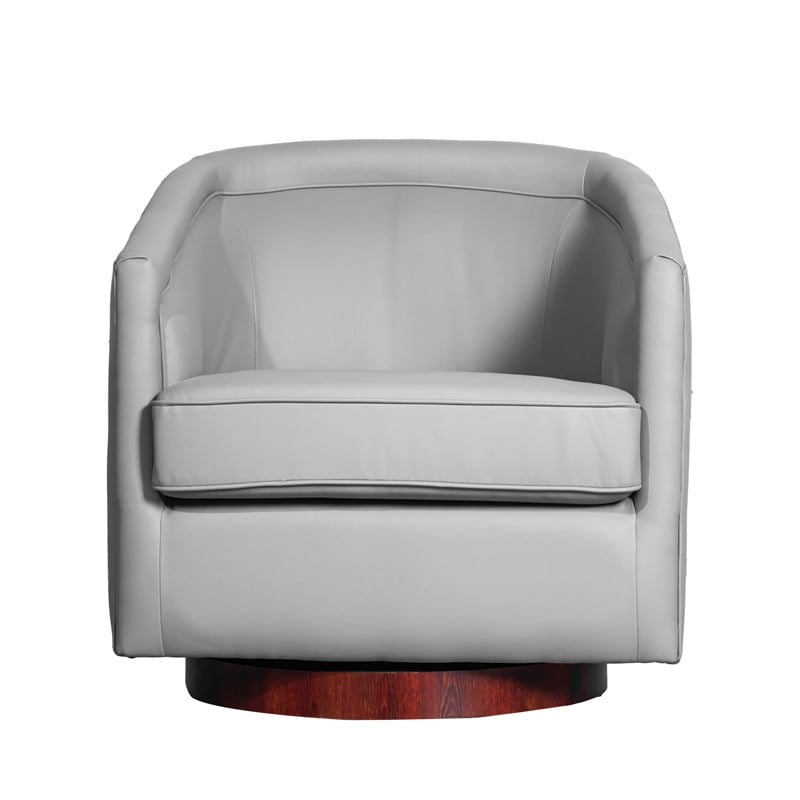 Traditional Club Style Chair with 360 Swivel Metal Base in Gray LeatherSoft
