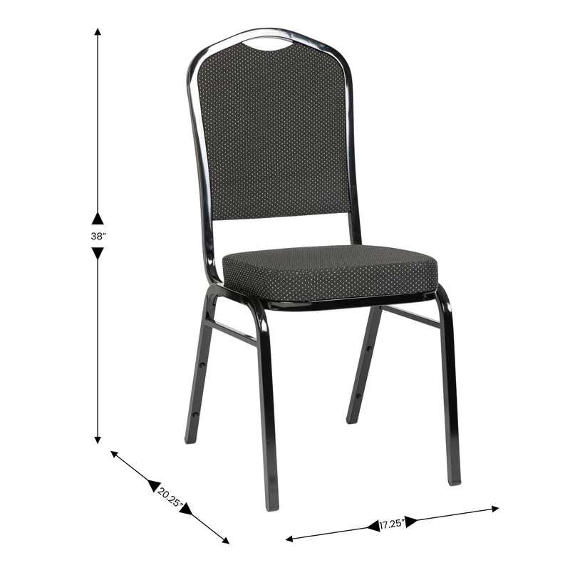 Crown Back Banquet Stack Chair in Black Dot Patterned Fabric - Black Frame