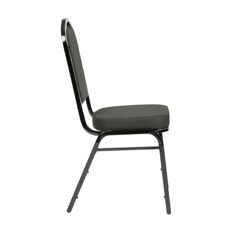 Crown Back Banquet Stack Chair in Black Dot Patterned Fabric - Black Frame